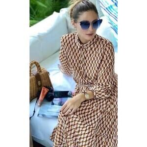 Zara Geometric Print Maxi Dress Sheer Long Sleeve Size Medium Indie Boho Twee